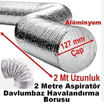 Aspiratör Ve davlumbaz Borusu Telli Esnek Alimünyum 127mm*2mt